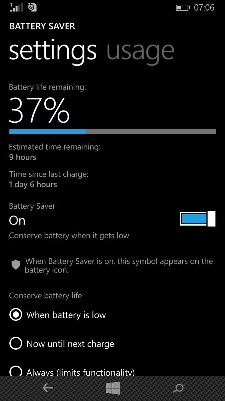 Lumia 730 Battery manager