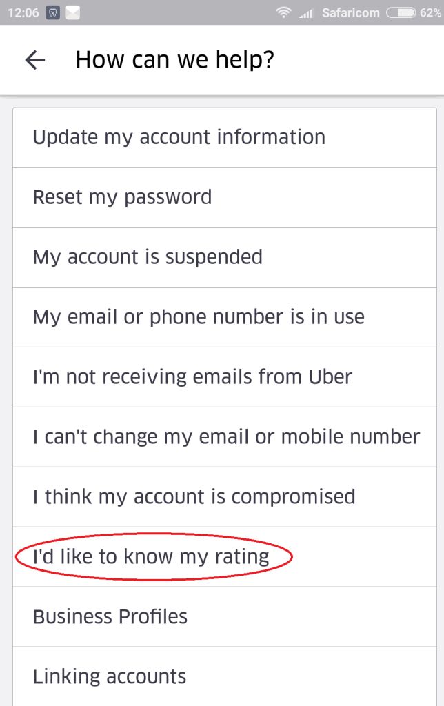 Uber Passenger rating kenya