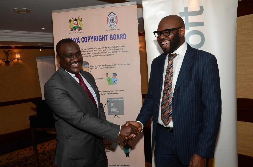 KECOBO Ag Executive Director Edward Sigei left and Microsoft Country Manager for Kenya Kunle Awosika