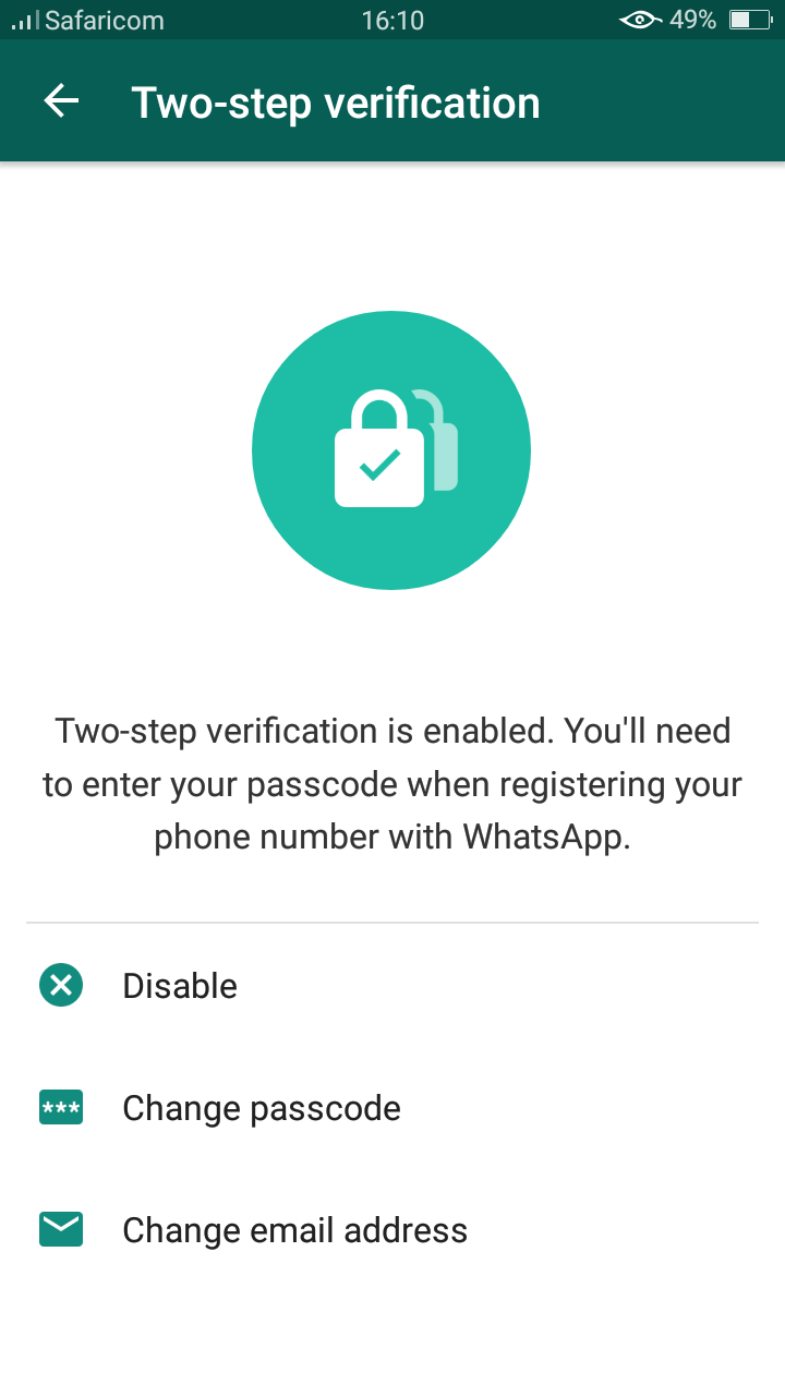 whatsapp two step authentication