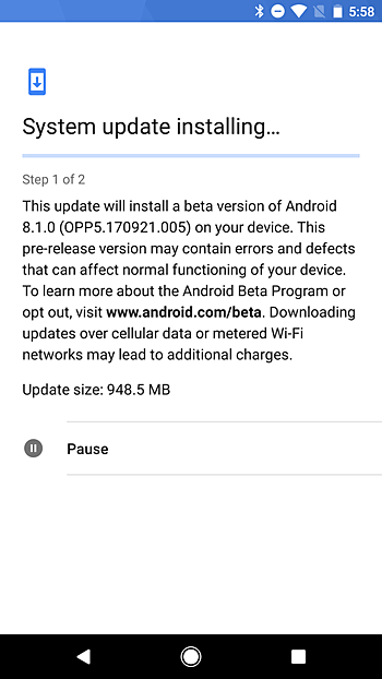 Android 8.1 beta update