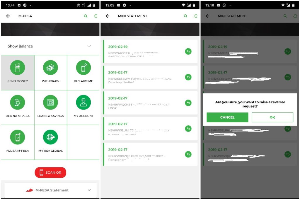 MPesa reversal mysafaricom app