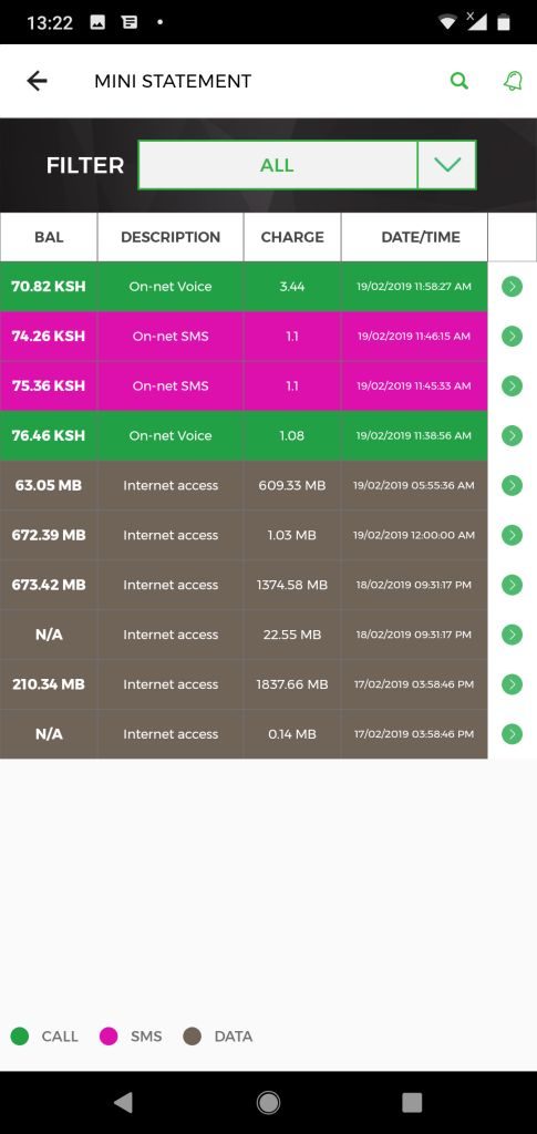 prepaid usage statement