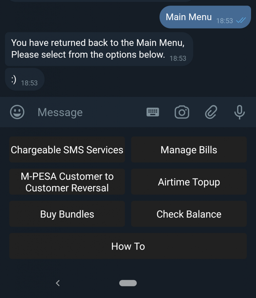 Zuri chatbot menu