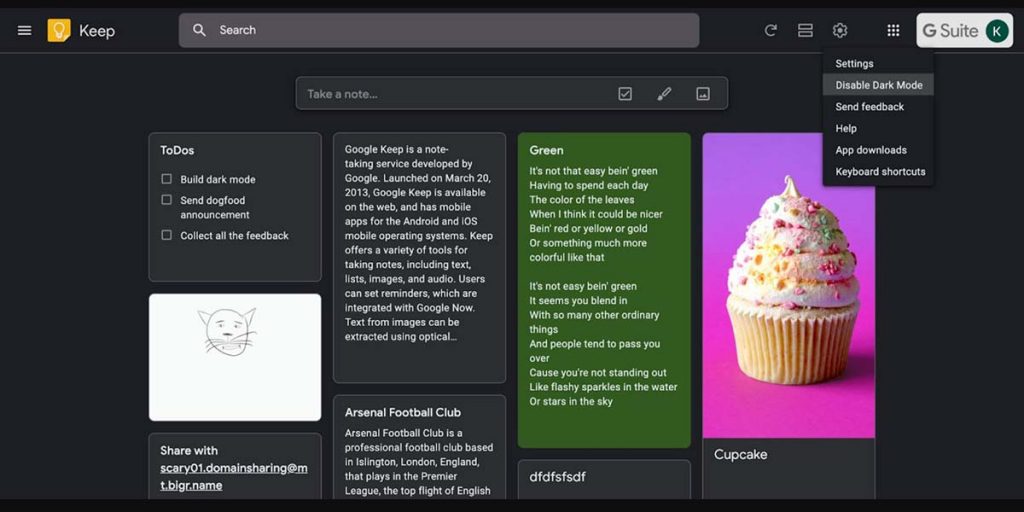 Google keep dark mode