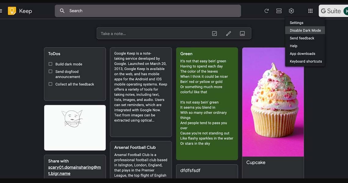 Google keep dark mode