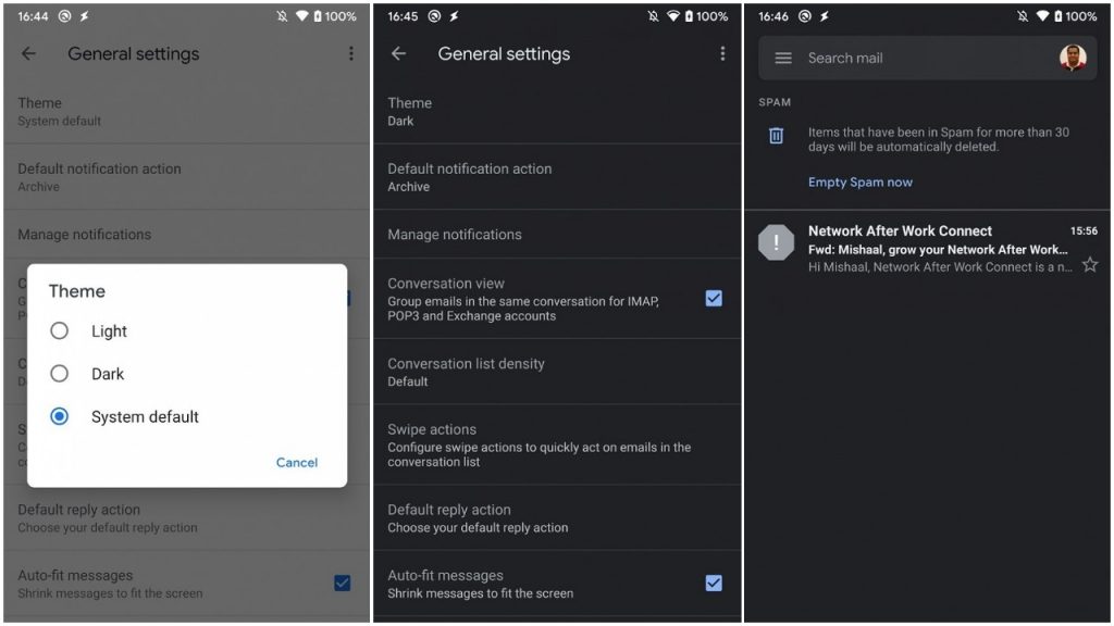 Dark Mode on Gmail for Android