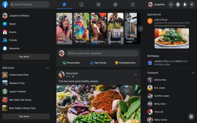 Facebook dark mode ui