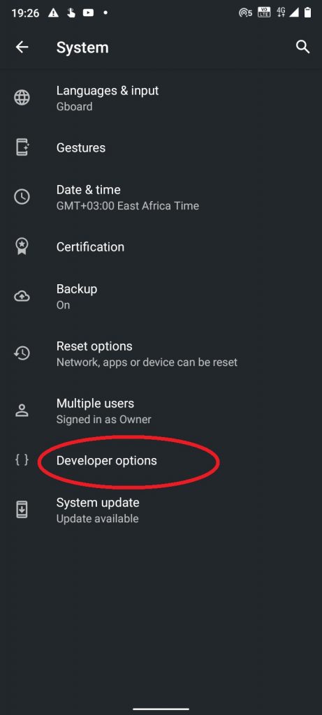 Developer options 1