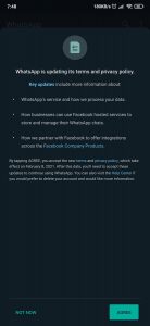 WhatsApp policy changes in-app notification/ Image:TechArena