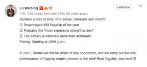 Xiaomi Redmi CEO on weibo