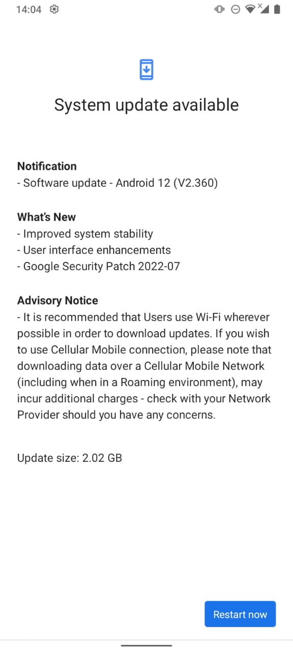Android 12 update notification