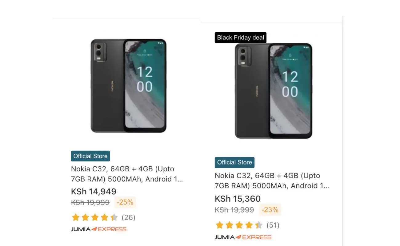 Nokia C32 Before Black Friday (Left), During Black Friday (Right)