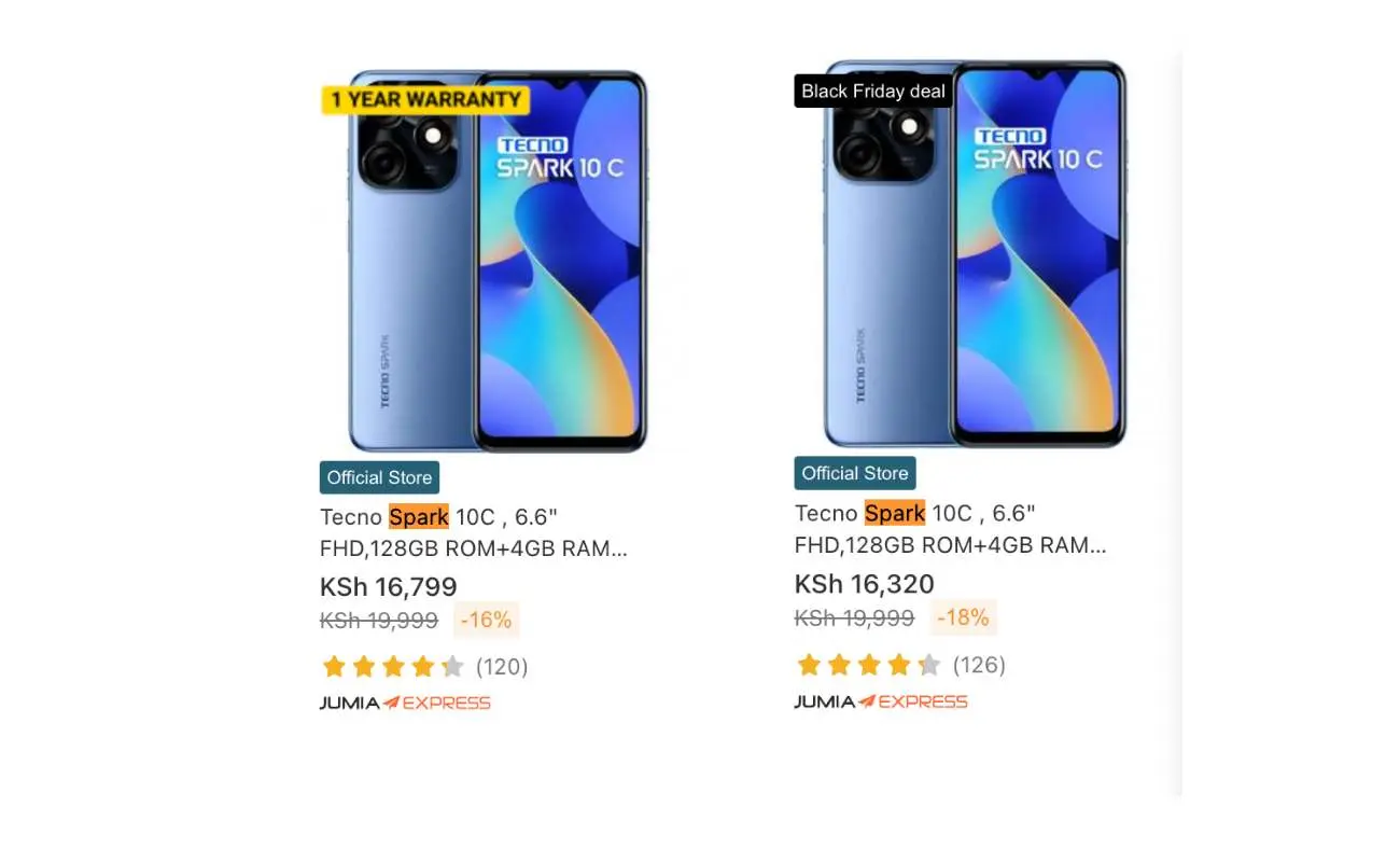 Tecno Spark 10C Before Black Friday (Left), During Black Friday (Right)