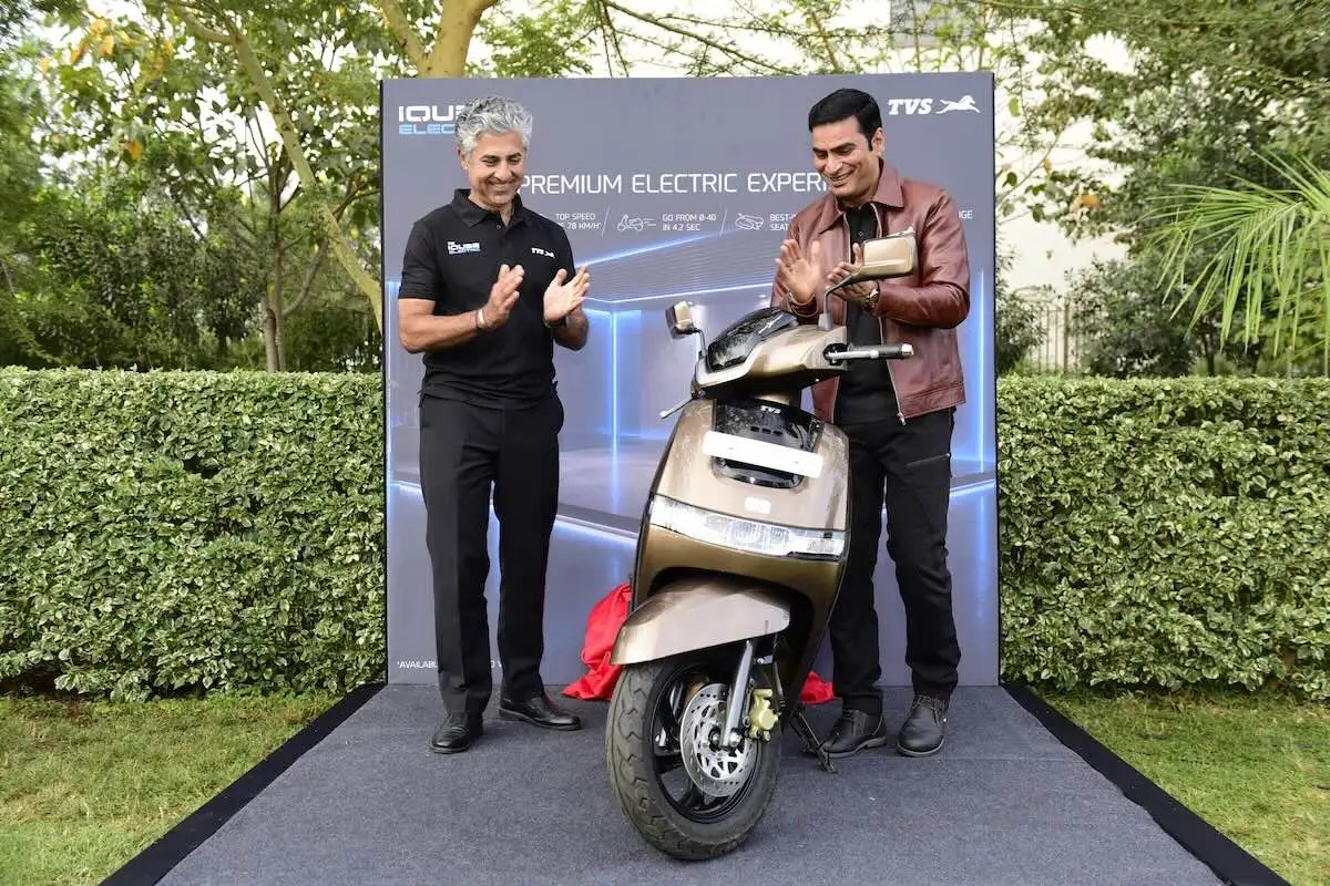 TVS Motor launches iQube electric scooter in Kenya Car & General CEO Vijay Gidoomal and TVS Motor’s Associate Vice President Pradeep Chaurasiya